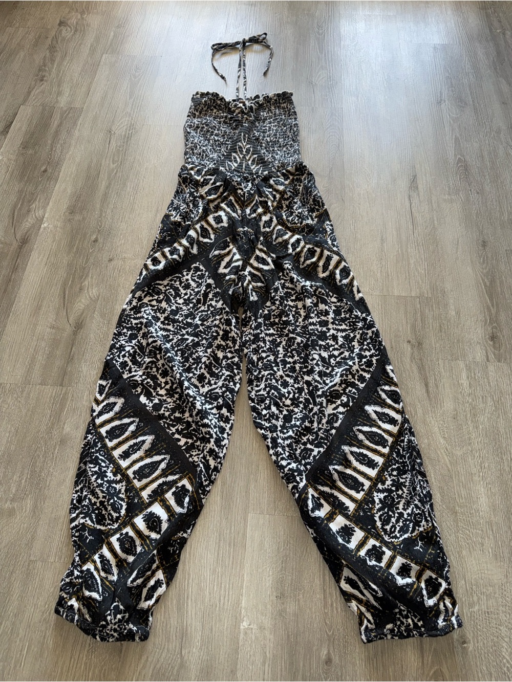 Black & Cream Patterned Halter Jumpsuit